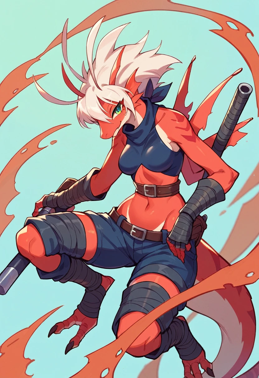 Female Dragon. Mantis Element. Female Furry.Like a Ninja. both hands become weapons. Compound eyes. Anime Style.