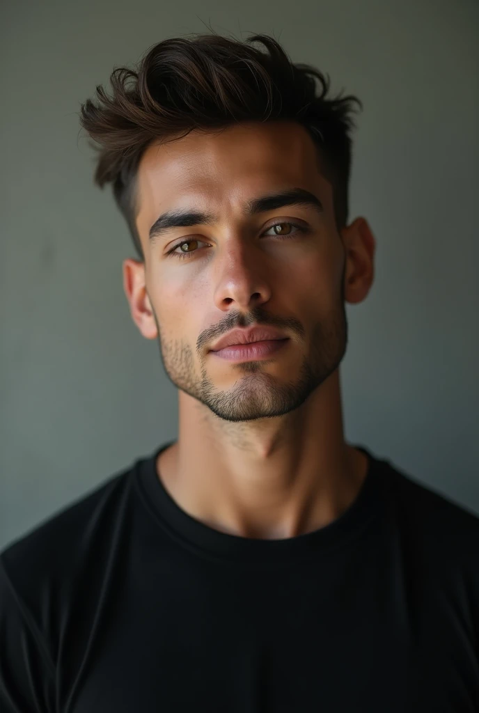 A handsome guy selfie wore black tshirt and fade haircut 