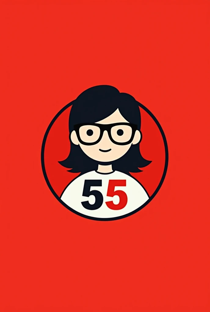 create a red round logo of a teacher with cool black glasses and with the number 55