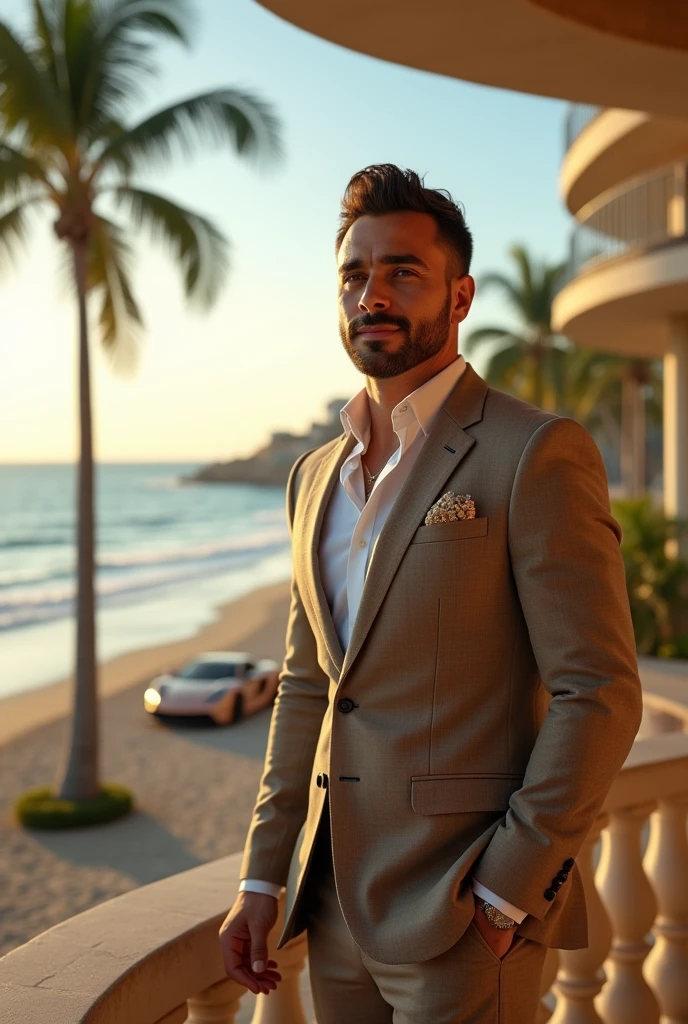 Make a Mexican who is 30 years old, he owns a casino and real estate, and lives on the beach 