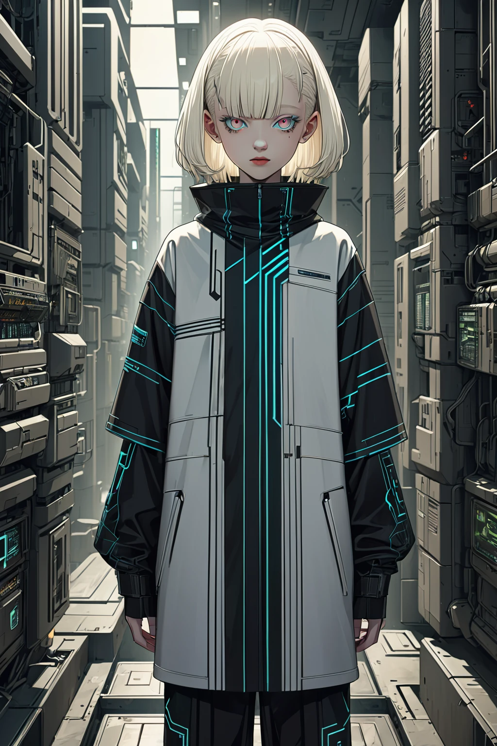 Tall, advanced beings, Anunnakis, very similar to humans, albinos, light eyes, dystopian futuristic clothing, modern look, cyberspace, science fiction, 8k, Anime style, based on 90s anime