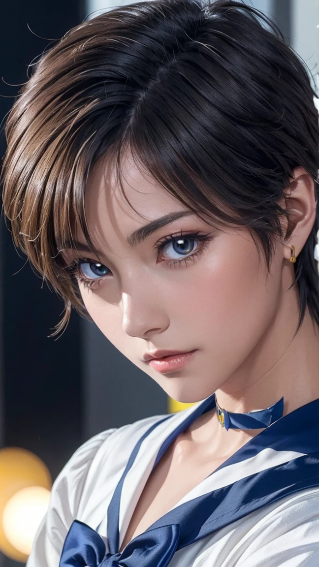 solve,Sharp focus、(Very detailedな,Very detailed)、(Photorealistic artwork:1.37)、(Very detailed CG unity 8k wallpaper)、(((Vibrant colors,Vivid Themes)))、(Complex)、(masterpiece)、(Highest quality)、Artistic photography、(photo shoot：sldr)、(Complex background)、perfectly rendered face、Perfect facial details、Realistic Face、((Complex detail)),(((realism))),フォトrealism ]!!!、Smooth anime CG art、アニメrealism、3D Anime Real(masterpiece、Premium Quality:1.2)、Pictures of boys、Beautiful Boy、金髪The Boy of、Medium short hair boy、耳を覆っている短い髪The Boy of、Japan Boy、cute、The Boy of、Slim Boy、細身The Boy of、Neutral boy、Femboy、Feminine boy, Soft Body Line、細身The Boy of、shiny and smooth skin、((Flat Chest 1.5))、A boy who resembles Yoshino Hokuto、(Costume of Sailor Uranus: 1.2)、Sailor Uranus、Sailor Moon、choker、Observe the audience、Beautiful ass、Full Photo