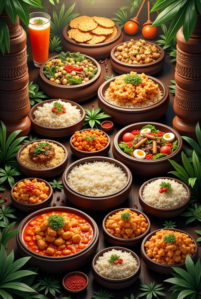 Complete Indonesian style food menu. 3D Prompt AI