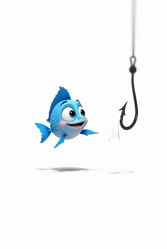 Create the image of the little blue fish approaching the baited hook