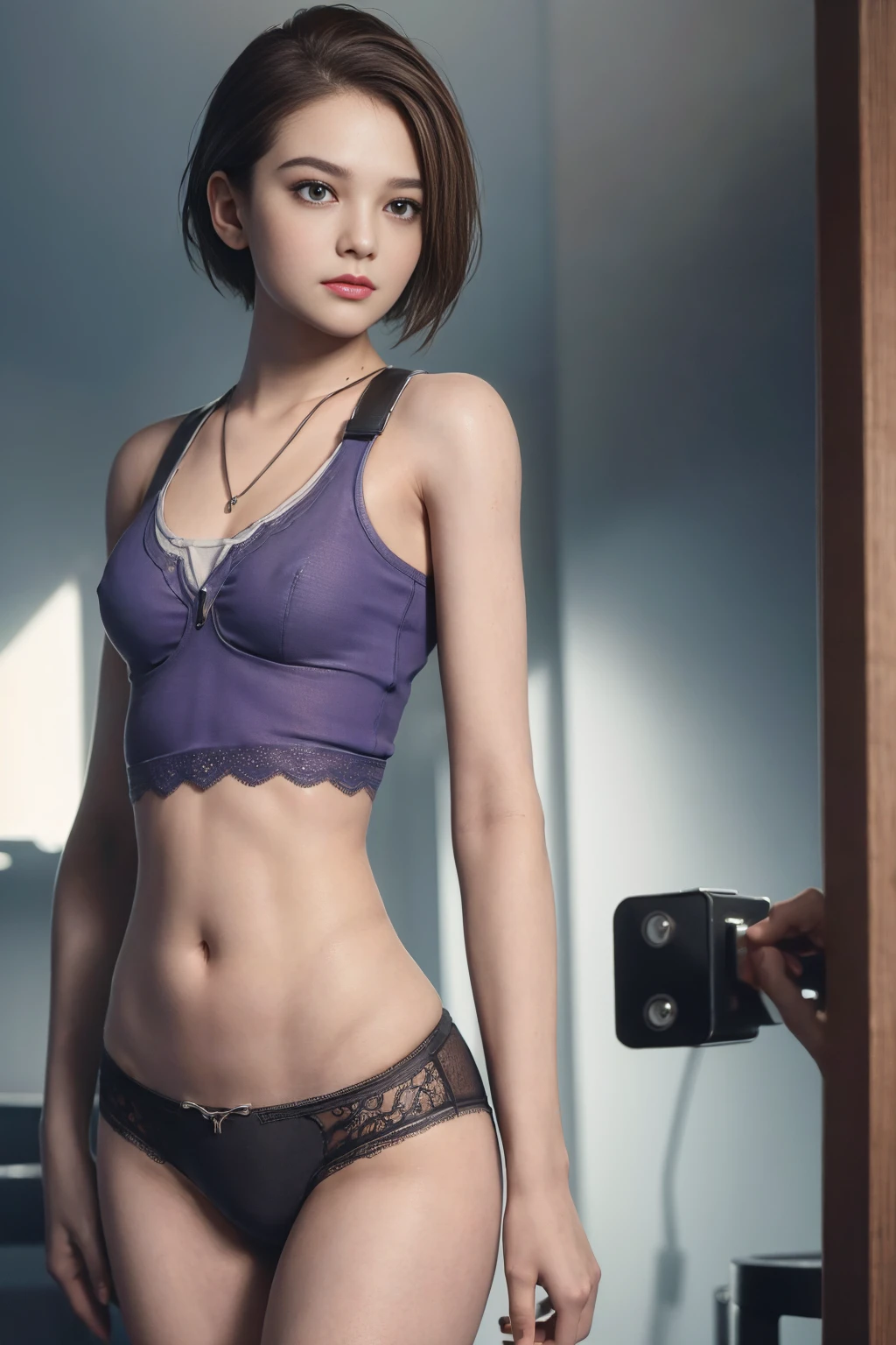 Natural light, masterpiece, Very detailedな,Absurd,Highest quality,Very detailed,Detailed face,Particles of light, Lighting, (Very detailed:1.2),(Detailed face:1.2), (Gradation), software, colorful,(Big eyes:1.2),Bedroom,While removing her ribbon lace bra,Age 20,(((slim, Tight waist, Thin thighs,Thin arms,Very small breasts))),((Intricate details on tight panties)),