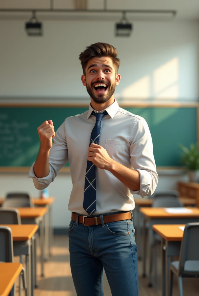 Young male teacher more animated without students
