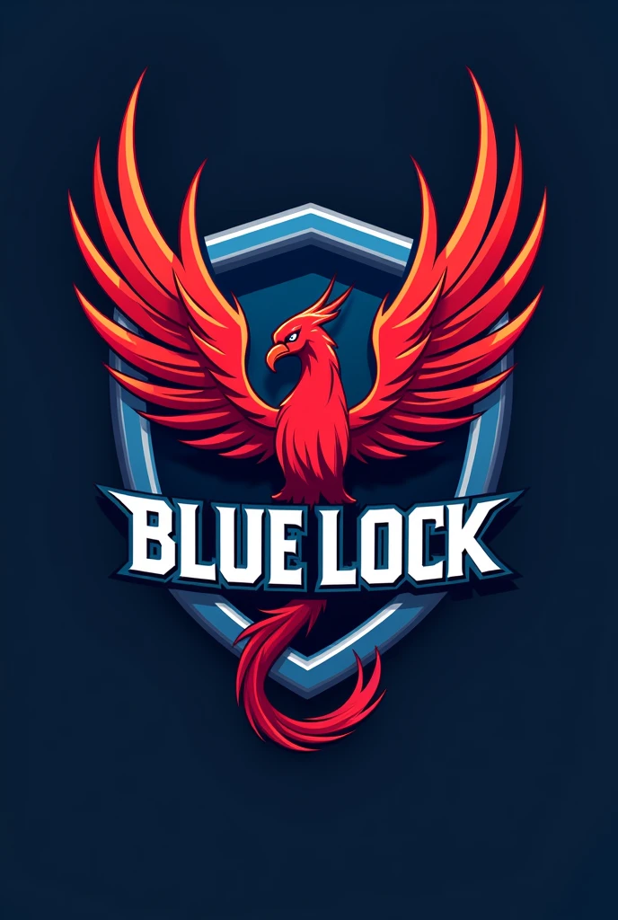 A logo for a football team inspired by the anime Blue Lock with the name Blue Lock and a red phoenix