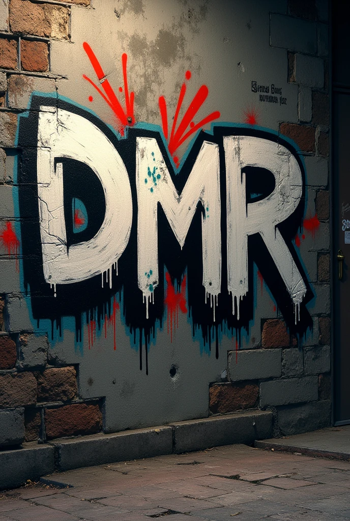 WALL GRAFFITIED WITH THE WORD "DMR"