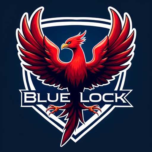 A logo for a football team inspired by the anime Blue Lock with the name Blue Lock and a red phoenix