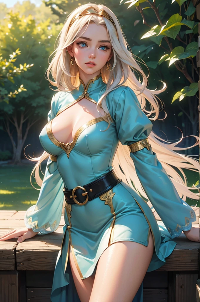 (photo realistic:1.35), masterpiece, best quality, CG, wallpaper, HDR, high quality, high-definition, extremely detailed,
1girl,
long hair, glowwave, platinum hair,
blue eyes,
(highly detailed Caucasian skin:1.2),
(Rounded large breasts),
break
((retro artstyle)),
(Serene and goddess-like),
(glowing lightly gold),
long sleeves, dress,
juliet sleeves,
puffy sleeves,
belt, hairband,
break
well sunlit, outdoor,
looking at viewer,
half body shot,