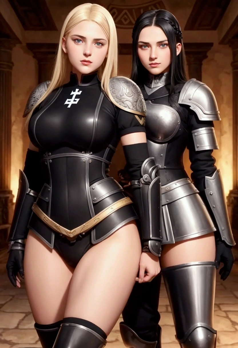german womens, catholics, nazi , black hair,blondes perfect face, detailed face, lesbians, warriors roman, using sexy armor , soft lesbians, sexy, full body
