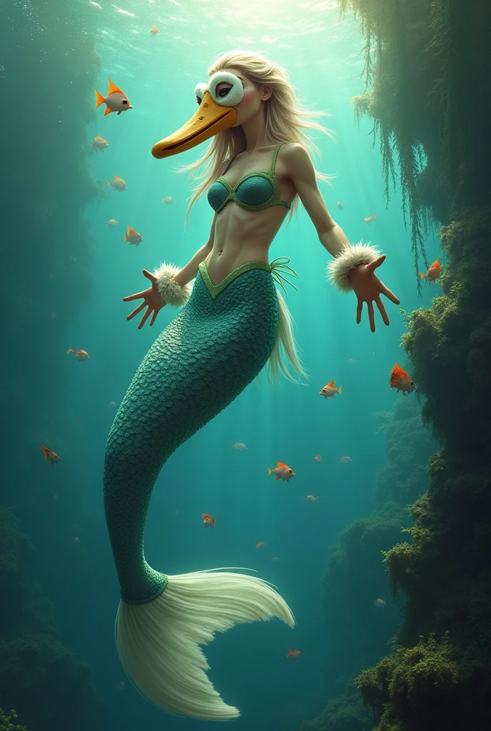 A sexy 13-yr Australian girl is wearing transparent frog head helmet sexy full body details figure, wearing transparent one piece Bikini lifting up plump pussy , wavy pink short braided hairstyles from the flow water, ((having a tadpoles tail at her butt))( goblin ears))(frog hand)) (accurate details of hands & fingers)) hard errect nipples, open legs squat position,exposed pussy line, exposed panties, exposed pussyline, smiling with teeth exposed. Sparkling green eyes, charms, face details & fucos skin texture colored yellow, swimming under the ocean showing corals, urchins, fish, turtle, whale, bubbles of air for accurate background masterpiece ((with full slime yellow frog skin textures all over her body)) (( has gills & tapole flipper)) swimming with ocean current waves under the sea