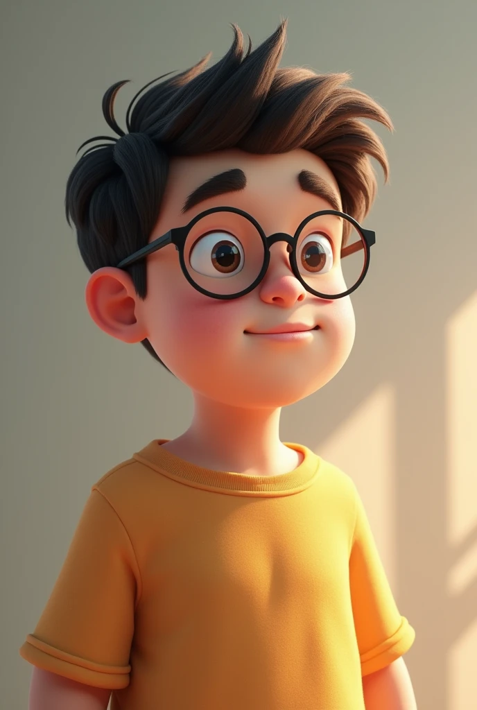 young man with glasses, a little chubby, less plump, not so fat on the back