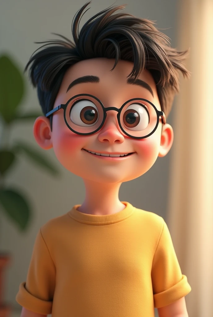 young man with glasses, a little chubby, less plump, not so fat on the back