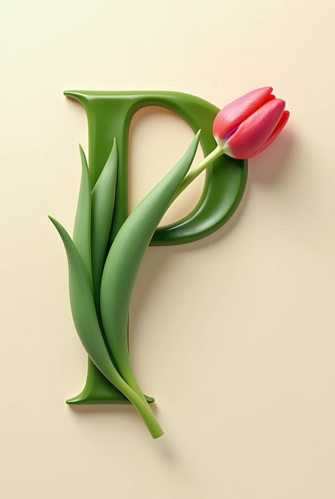 Letter P made from the stem of a tulip where the tulip falls off the stem in the shape of a P