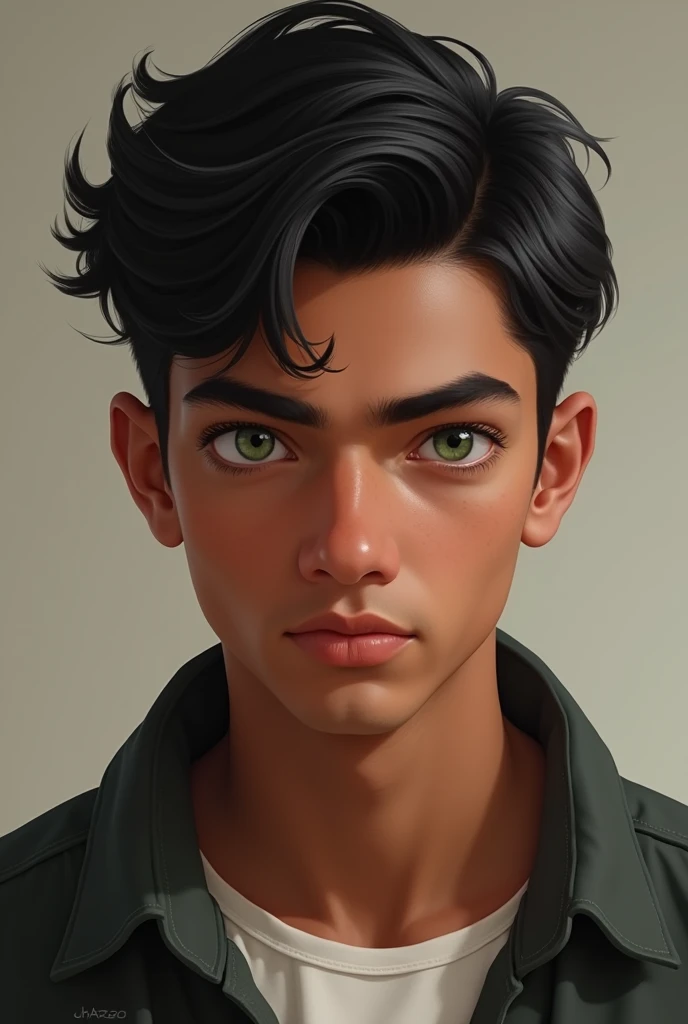 A handsome, intelligent boy, his name is Marcos, black hair, dark skin, green eyes
