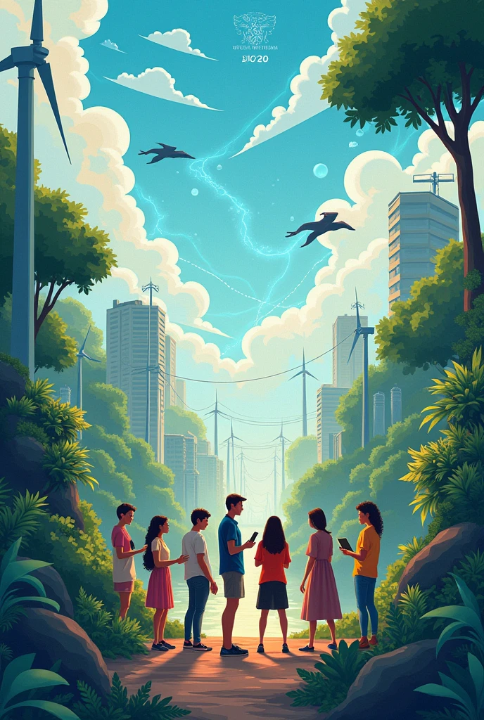 help me build an easy drawing picture with a concept " From clicks to progress: Youth Digital Pathways for Sustainable Development"