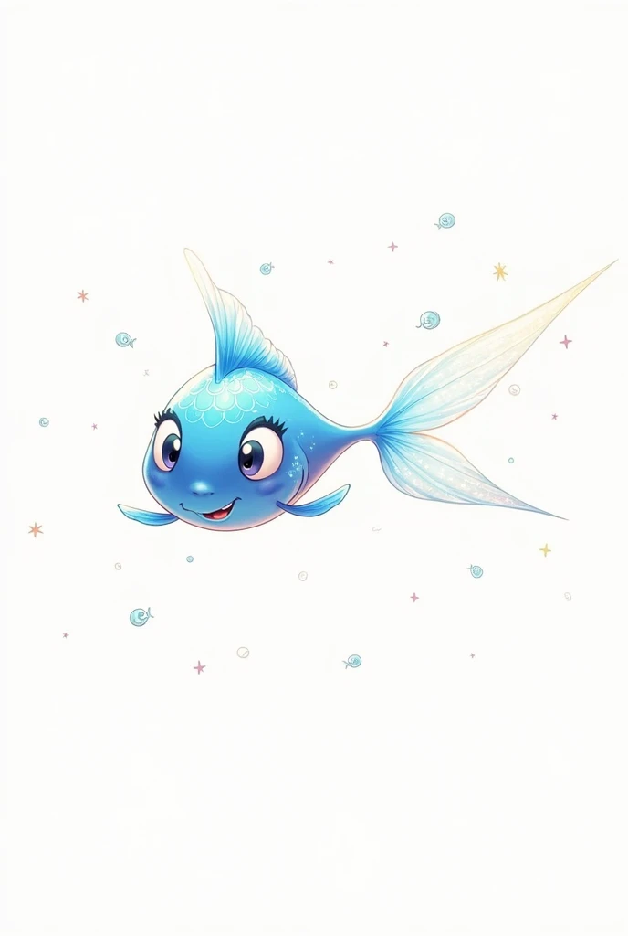 Create the image of the little blue fish playing with friends
