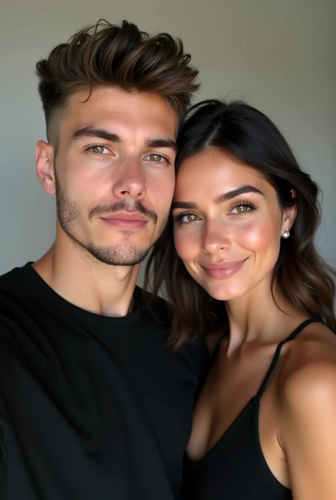20 years old handsome guy selfie wore black tshirt and fade haircut with his beautiful girlfriend 