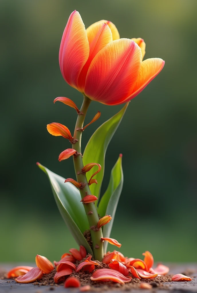 Letter P made from the stem of a tulip where the tulip falls from the stem in the shape of a P. Similar to the previous image but the P made only from tulip.