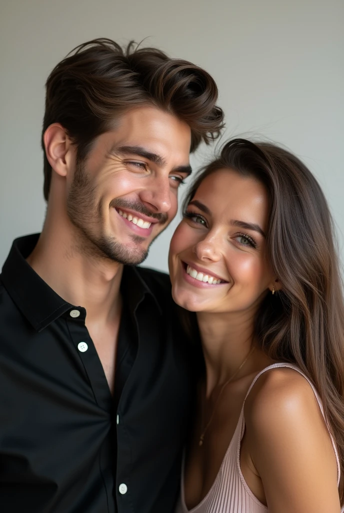 20 years old handsome guy selfie wore black shirt  with his beautiful girlfriend 