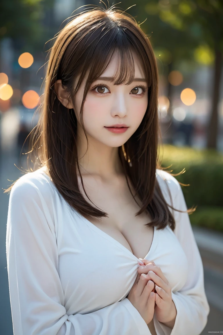 Tanabata wishes, Highest quality, shape, Very detailed, In detail, High resolution, 8k wallpaper, Perfect dynamic composition, Beautiful details, Natural Lip, Orihime Cosplay, Big Breasts, Cleavage, she、Wish upon a star Praying with a random expression and a random cute pose..., A masterpiece of the whole body, Side Short