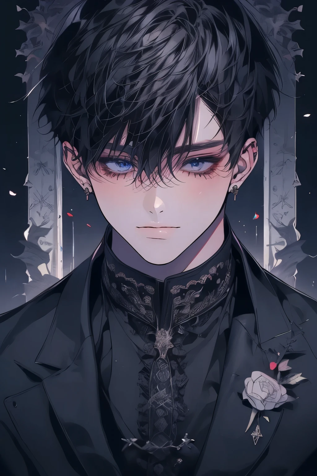 (Mastepiece)、(Best Quality)、Very detailed、((Two friendly men:1.4))、Perfect Face、Beautiful Face、Very detailed顔、(Black-haired man:1.3)、(Grey-haired man:1.3)、shirt、suit