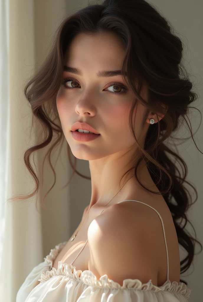 Woman of 1,50, curly hair brunette