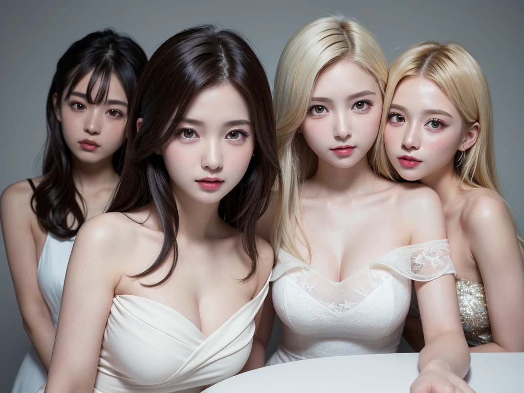 
(((((3 girls:1.3)))))、(((forehead、3 girls:1.3、white blond hair:1.3、cowboy shot:1.3、A calm face、long hair、Northern Europe、White、beautiful girl、White Blonde、Blonde、White background、Off-the-shoulder dress:1.3、、cute、Young、True Face、Shiny Hair、whole body)))、table top, highest quality, figure, super detailed, finely, High resolution, 8k wallpaper, Perfect dynamic composition, detailed and beautiful eyes, Deco out,bionde, breasts, Natural color lip,white background, random cute poses,