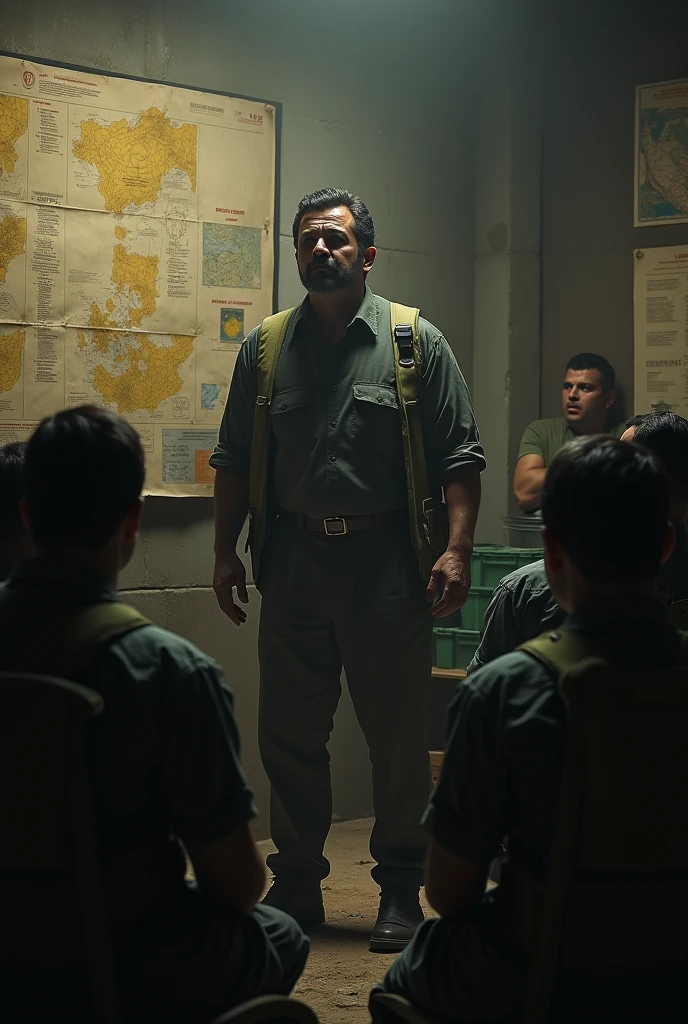 A rebel leader speaking to his men about an attack on the president convoy