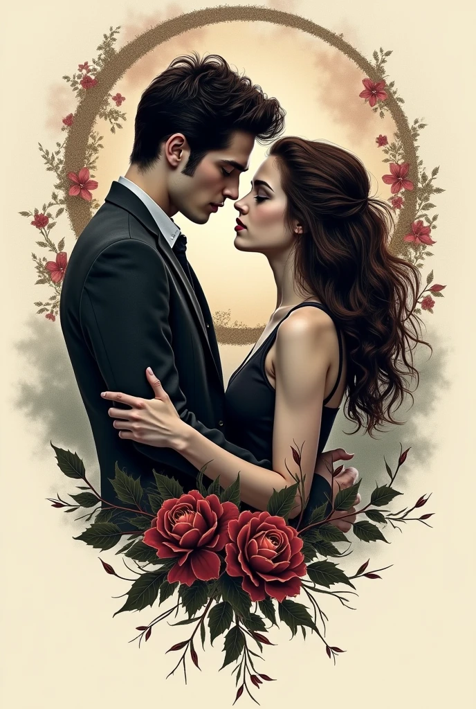 central face of a handsome man, next to a beautiful woman with a sad expression,  with a  and in the background a heart in repair.  something that doesn&#39;t even exist.