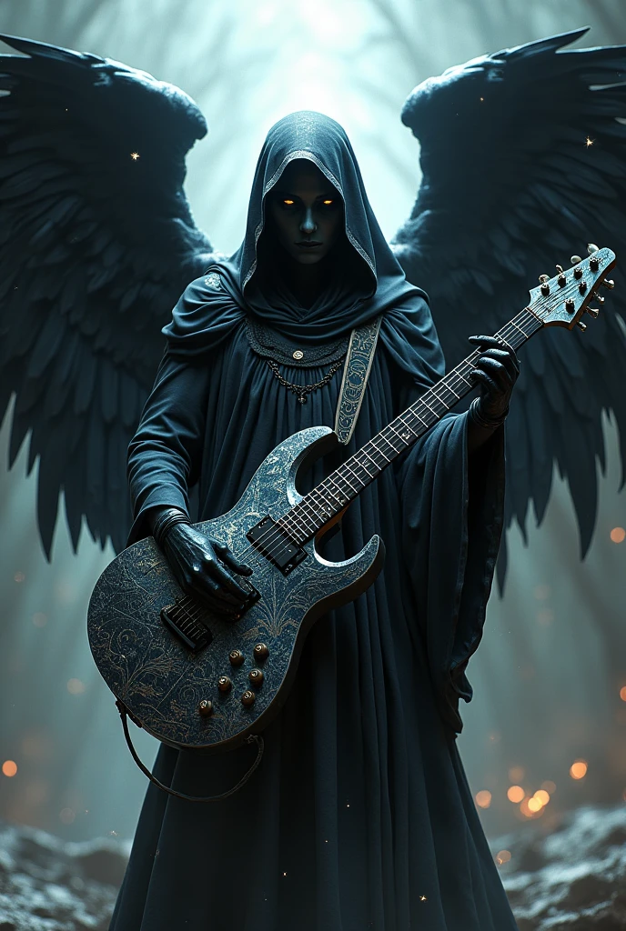 Black angel of death with mirrored guitar with cute