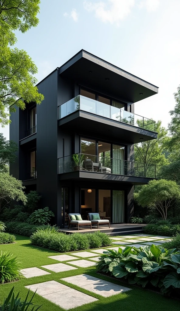 Four-level houses have garden morden black