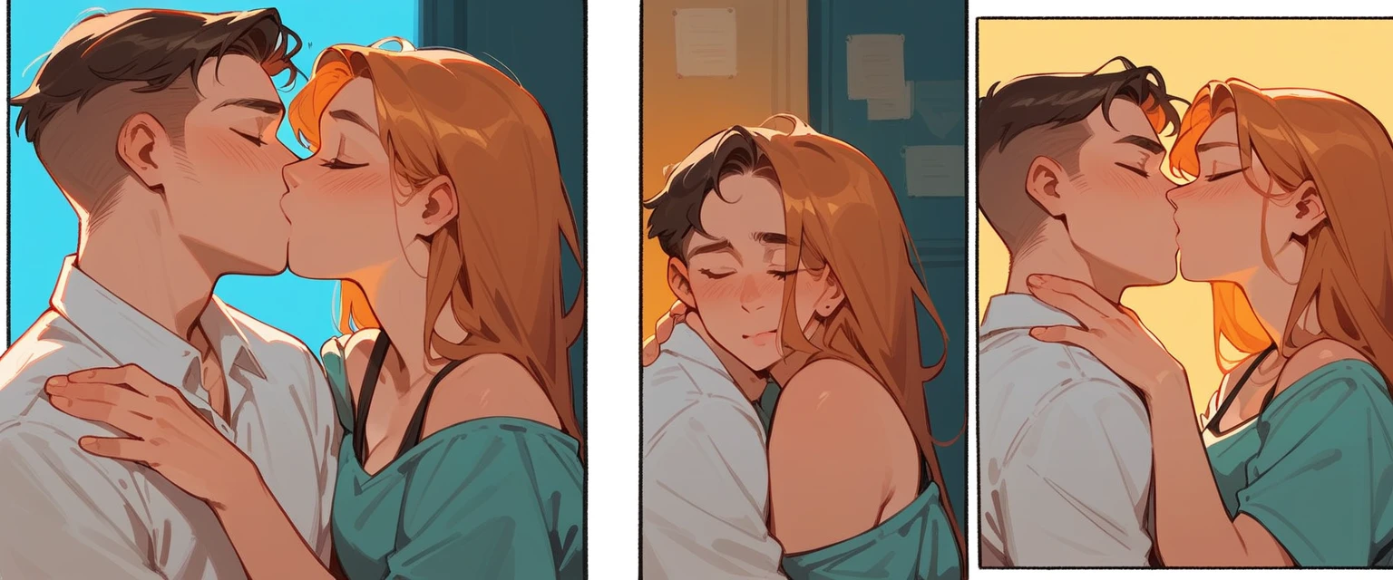 comic page, anthro, human, kissing, touching, NSFW