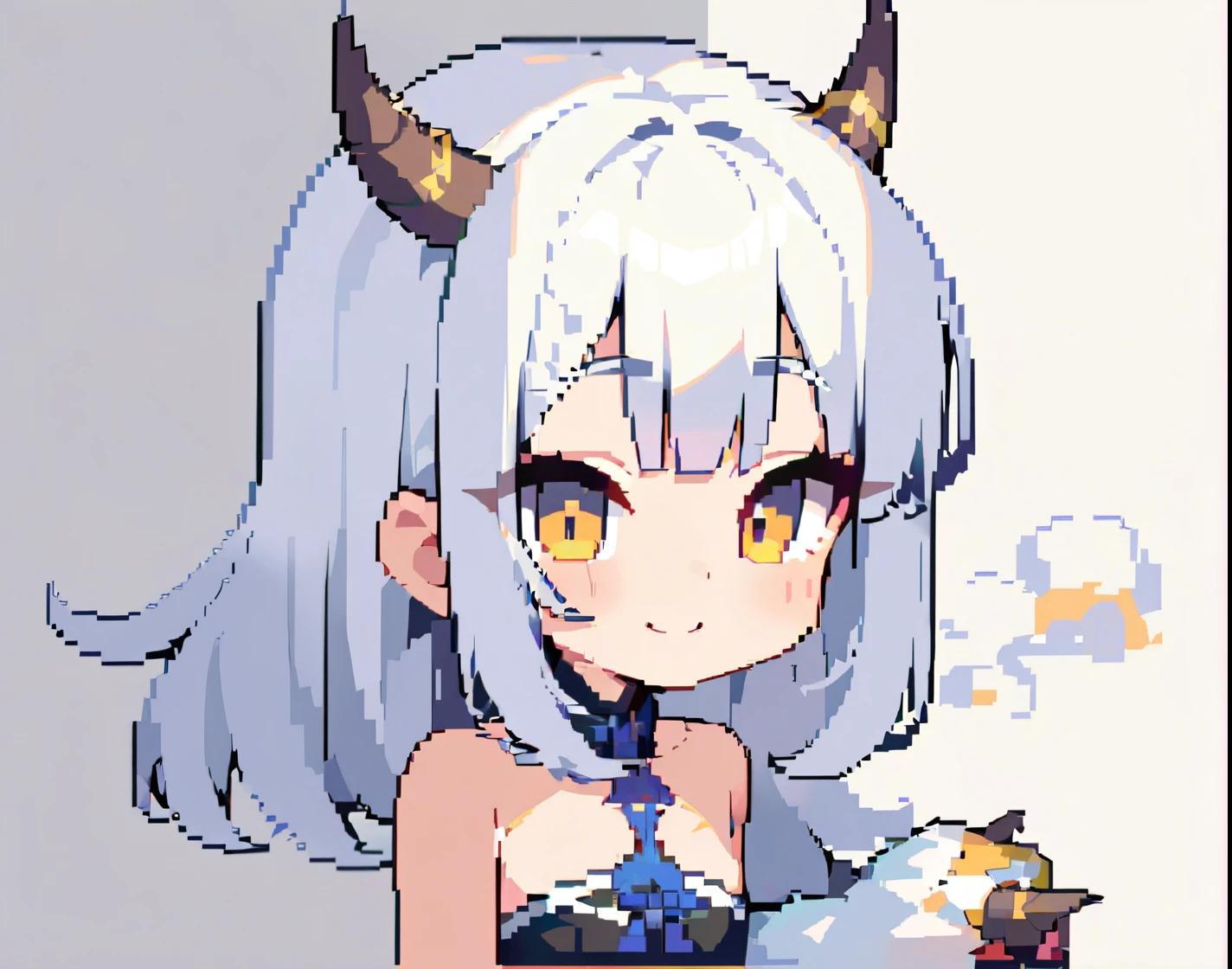 Long horn ears, hide, No ears, Ears are horns, Aura, masterpiece, Highest quality, 8k, Pixel art, Pixel art, Vivid, Wink, young woman, smile, cute, White Hair, eyebrow, 太いeyebrow, White corner, Simple Background,