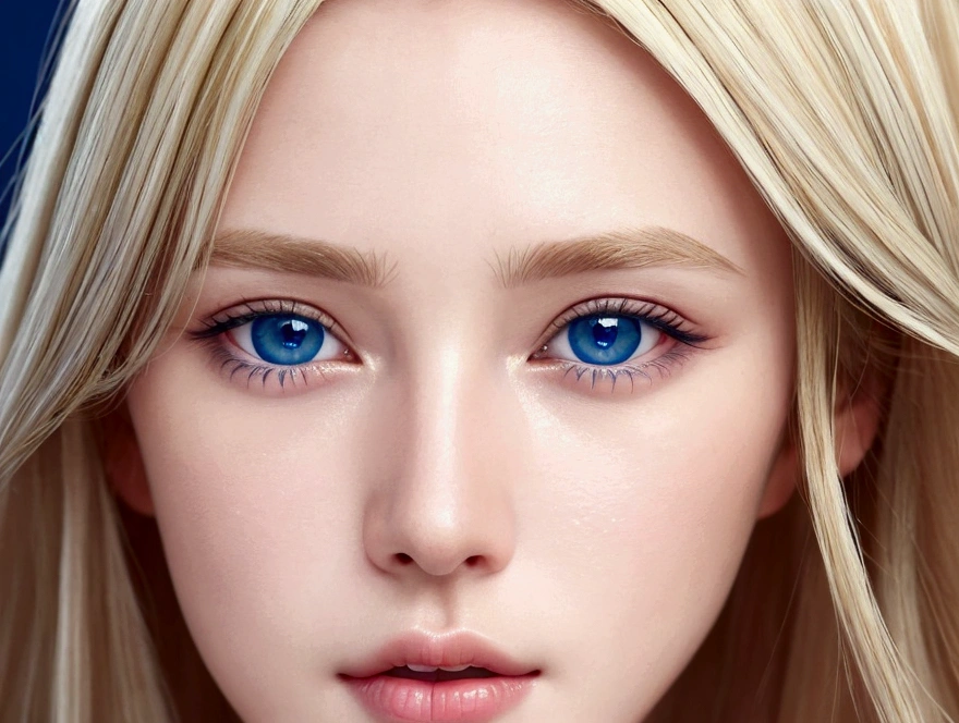 Closeup of a woman&#39;s face ((natural blonde)) ((natural blue eyes)) perfect face good lighting facial details eyebrows and blond hair ultra quality realism in color and details of eyes and skin perfect lips delicate realistic face blond hair realistic facial details framing of the face only 