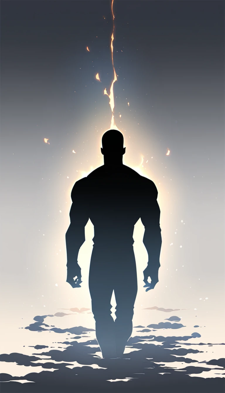 A man in a black bodysuit stands in the smoke, Priapus, Dark Black, Deep black wetsuit, Buzz Cut, His muscles are very developed, Very tall, short hair, Blend into the smoke, Man silhouette, Chinese, black and white, Simple style