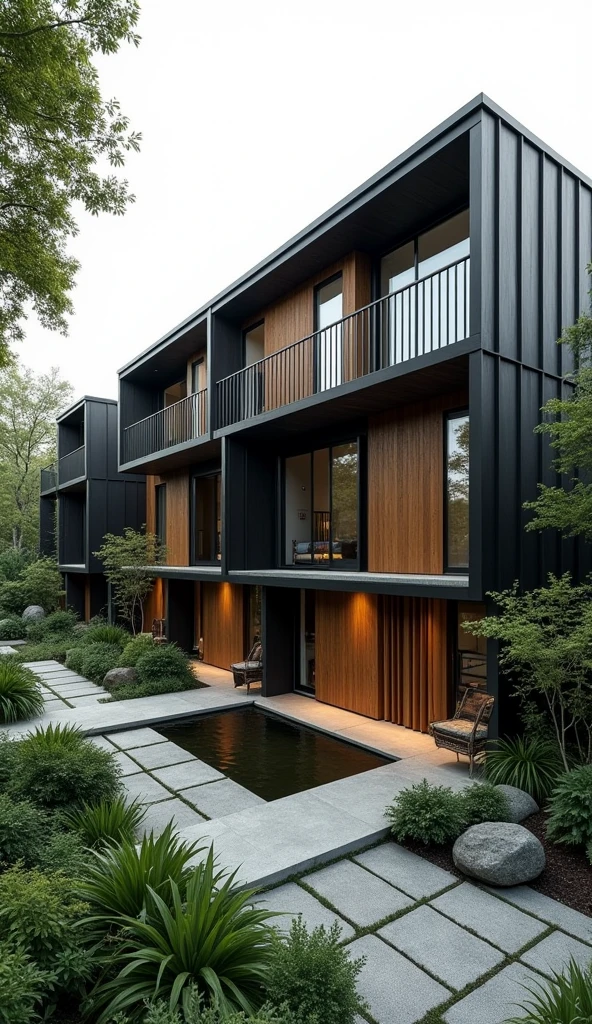 Four-level houses have garden japandi black