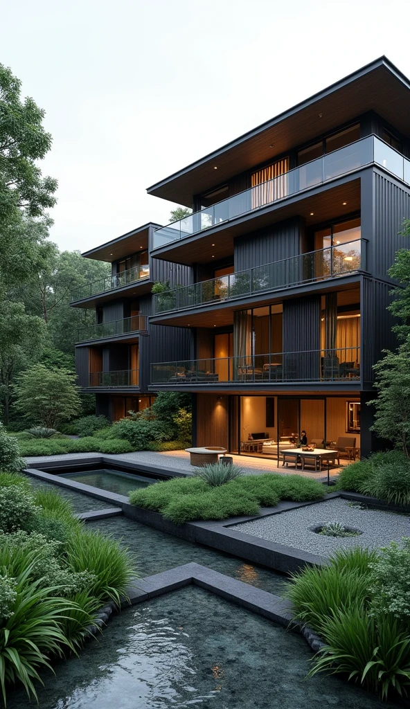 Four-level houses have garden japandi black