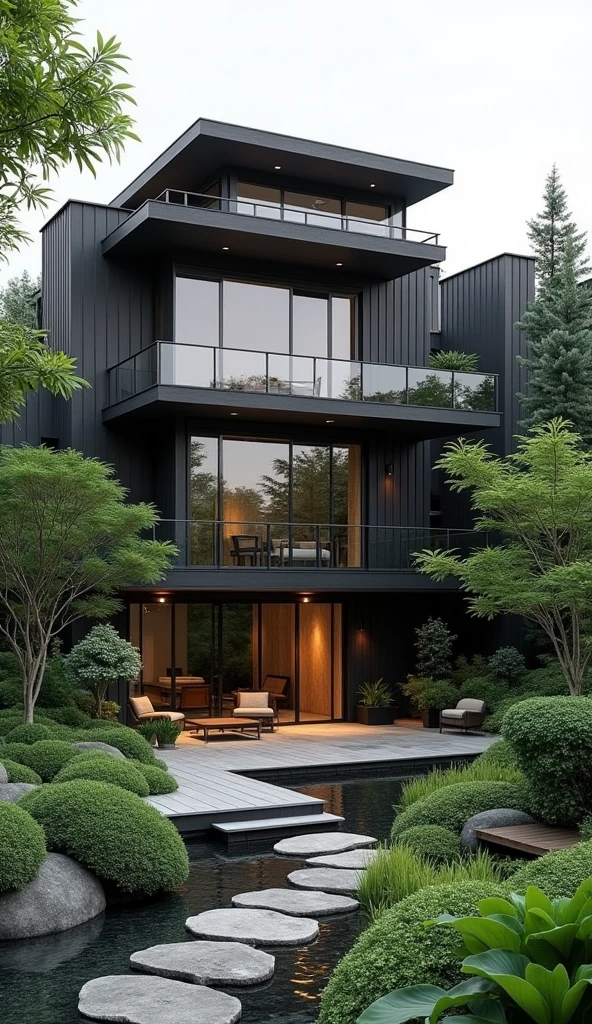 Four-level houses have garden japandi black