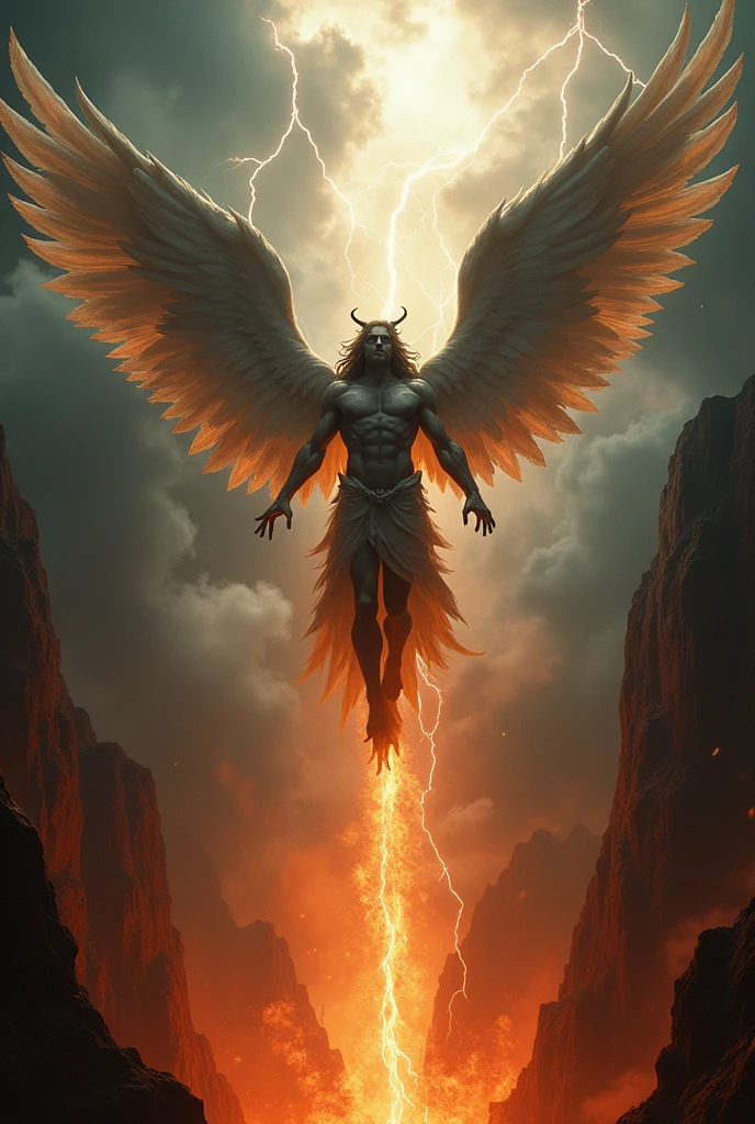 Make me a gothic image of the fall of Lucifer