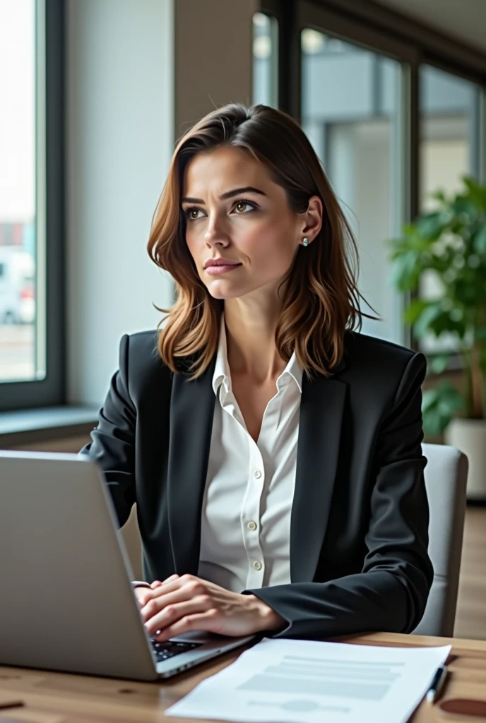 Office woman with brown hair and brown eyes
