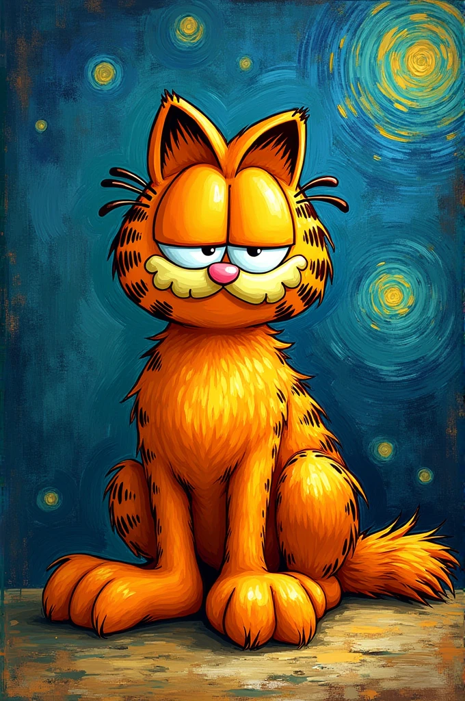 A drawing of Garfield in the style of Vincent van Gogh's painting