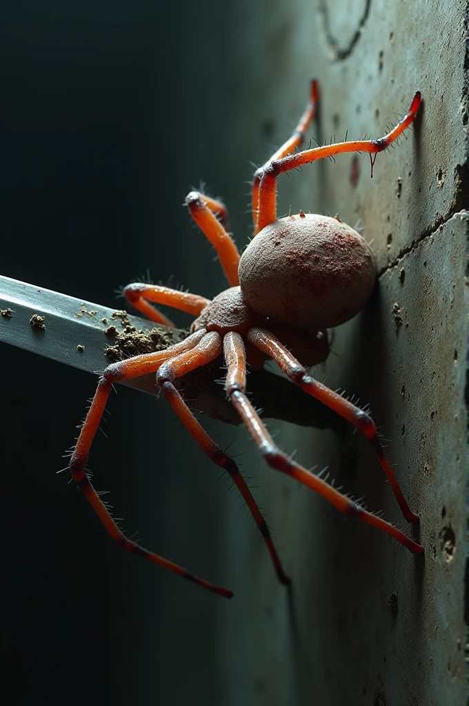 A spider that gets hit by a sword