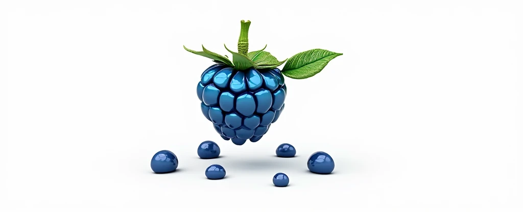 Make a blue blackberry with a green leaf on top in the shape of a 3D design