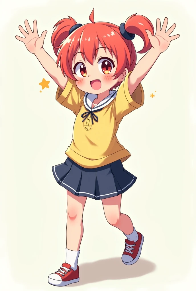 girl waving with both hands anime