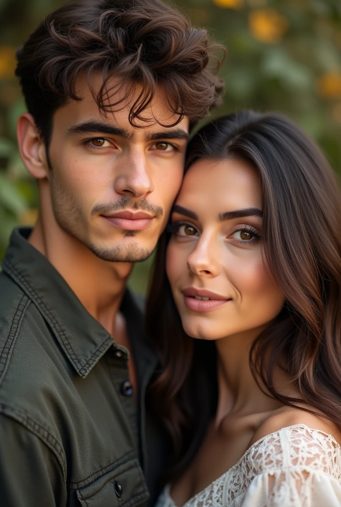 20 years old handsome guy brown eyes with his beautiful girlfriend realistic photo