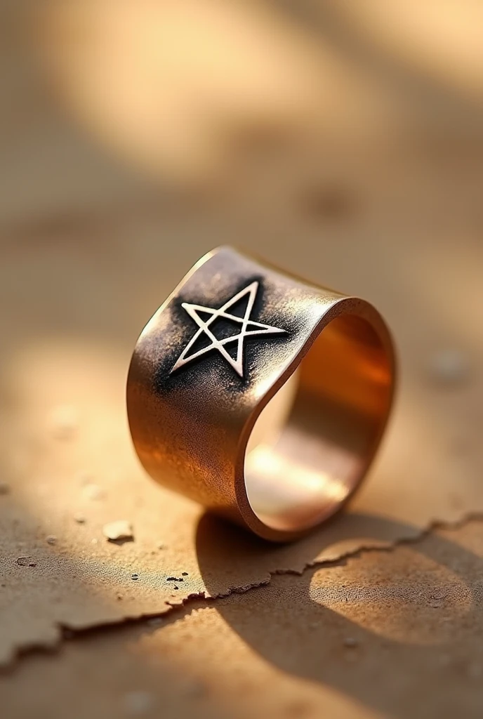 ((Ring minimalist design concept art)),(Ring art design,Pentagram pattern,Simple jewelry design,Art Nouveau,dynamic art,Contemporary art:1.45),Bronze ring,(Ring concept blueprint),((Wavy rings)),Engraved with a five-pointed star,(exquisite craft),Hemming,Natural sunlight,Shining Effect