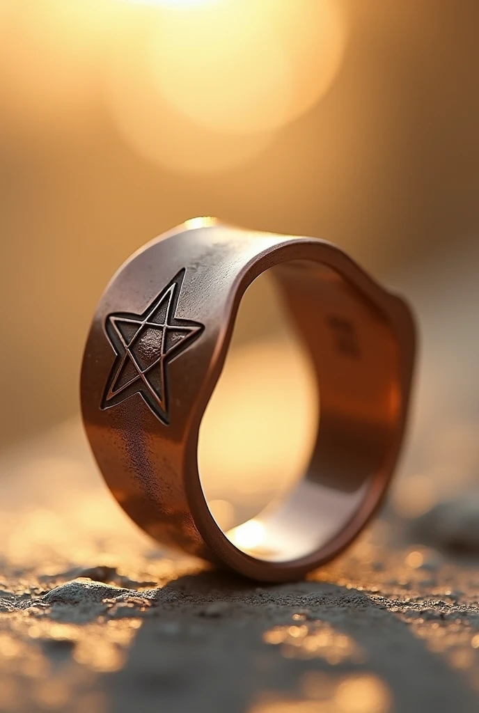 ((Ring minimalist design concept art)),(Ring art design,Pentagram pattern,Simple jewelry design,Art Nouveau,dynamic art,Contemporary art:1.45),Bronze ring,(Ring concept blueprint),((Wavy rings)),Engraved with a five-pointed star,(exquisite craft),Hemming,Natural sunlight,Shining Effect