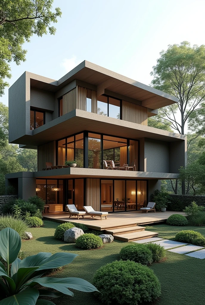 Four-level houses have garden japandi style